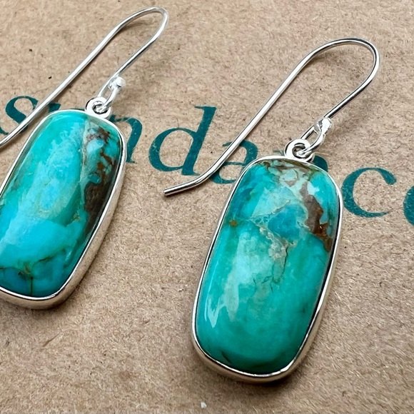 Sundance $138 NEW 1-1/2” Kingman Turquoise Sterling Silver Handmade Earrings - Picture 8 of 11